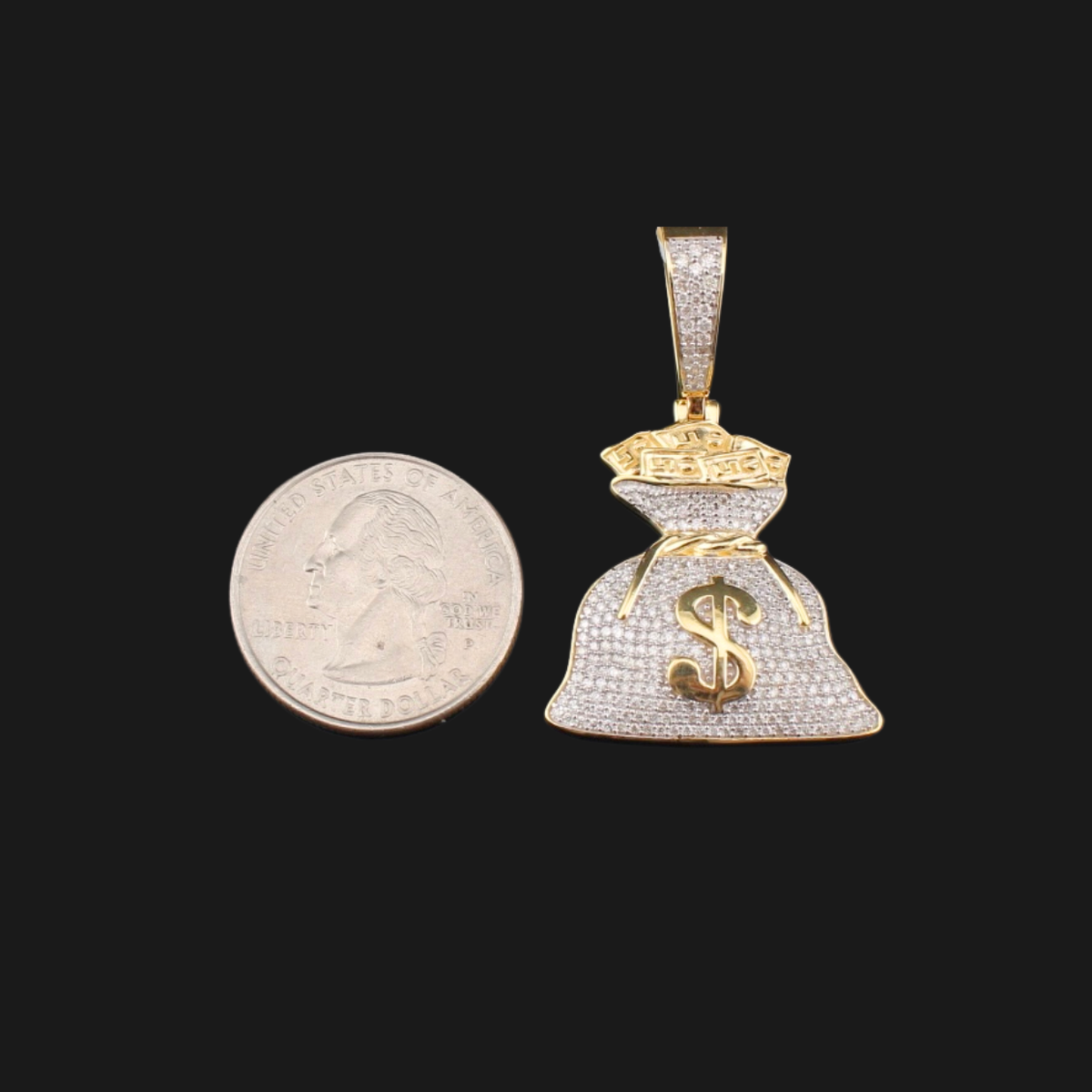 Real 10K Gold Diamond Moneybag Pendant