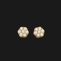 Real 10K Gold Diamond Flower Studs