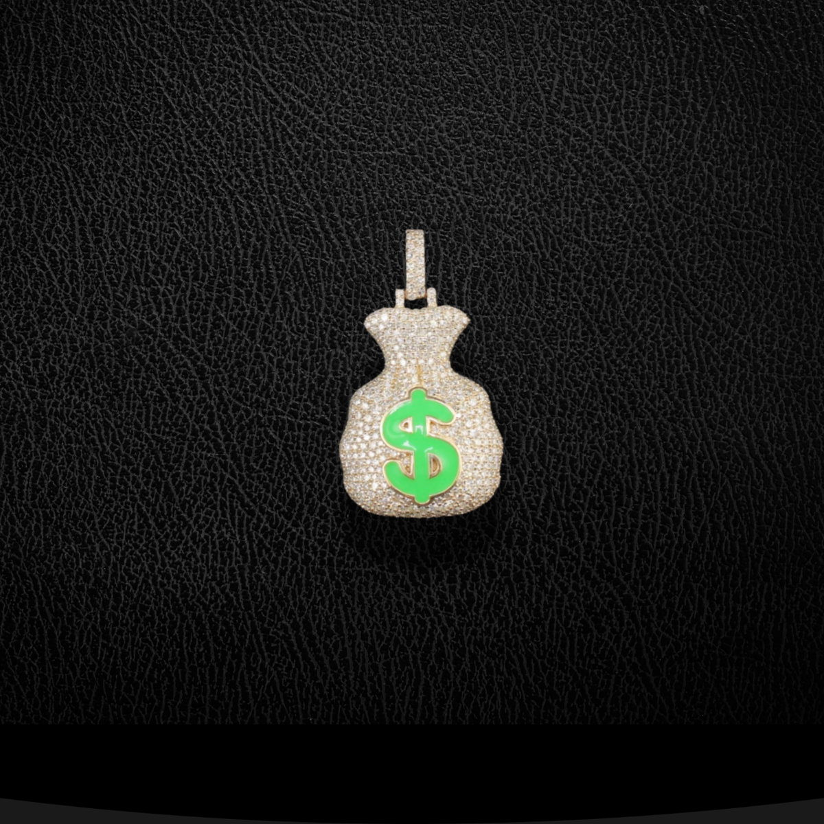 Colgante de bolsa de dinero con diamantes de oro de 10 quilates auténticos