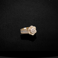 Anillo de oro de 10K auténtico con diseño de flor y diamantes para mujer