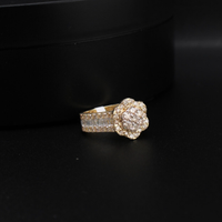 Anillo de oro de 10K auténtico con diseño de flor y diamantes para mujer