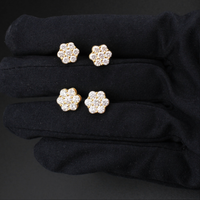 Pendientes de flor de diamante de oro de 10K auténtico