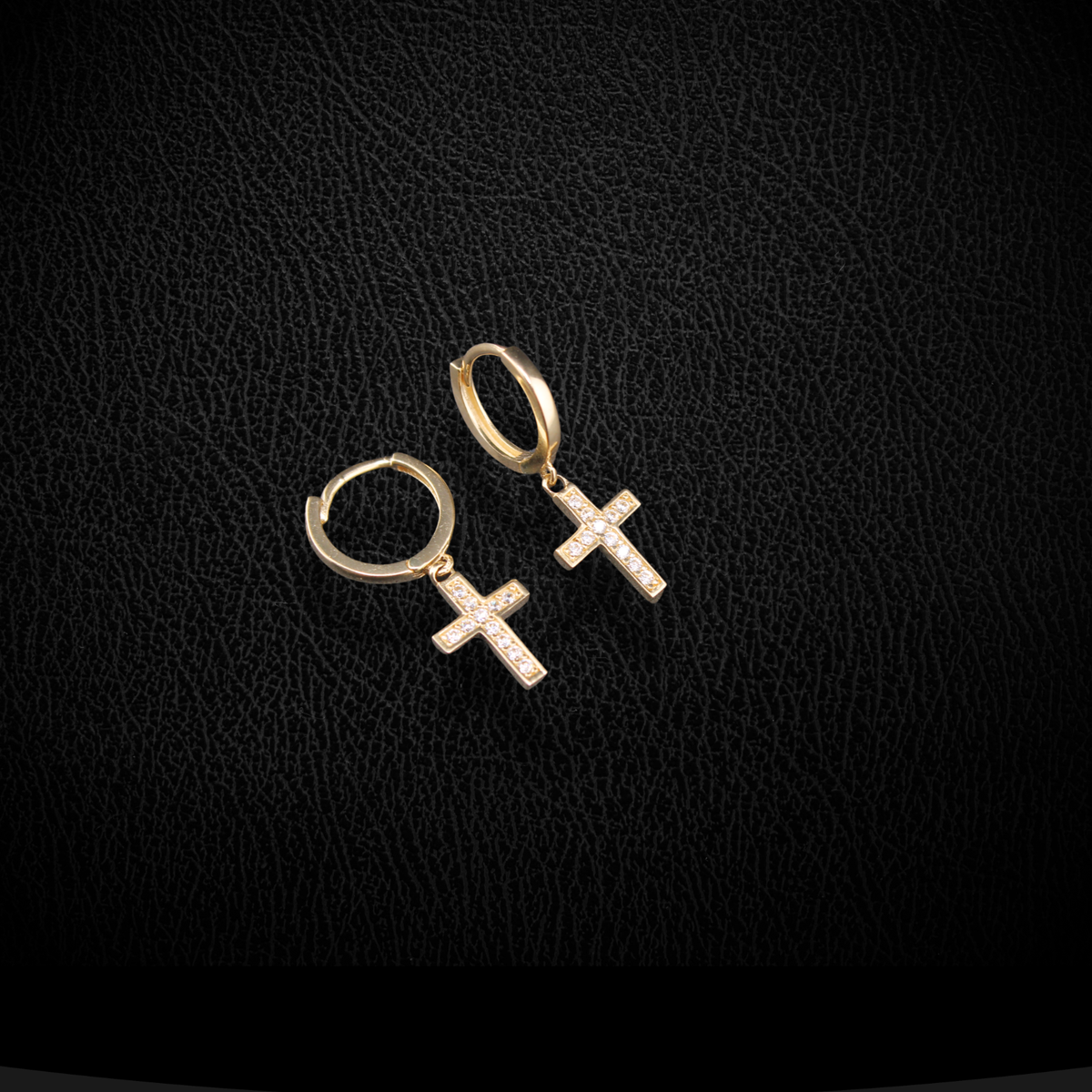 Real 14K Gold Cross Drop Hoops