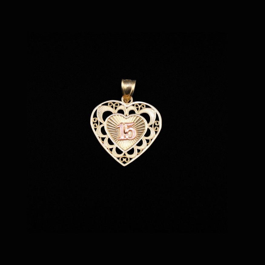 Real 10K Gold 15th Quince Heart Pendant