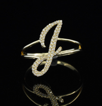 Anillo con letra J de oro 10K real y diamante