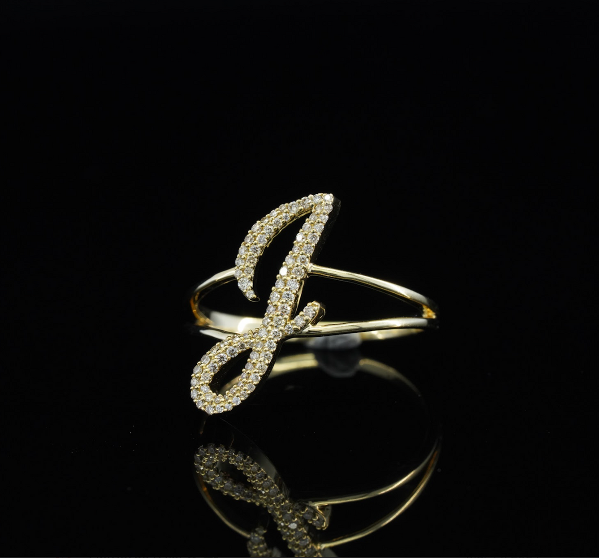 Anillo con letra J de oro 10K real y diamante