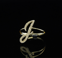Anillo con letra J de oro 10K real y diamante