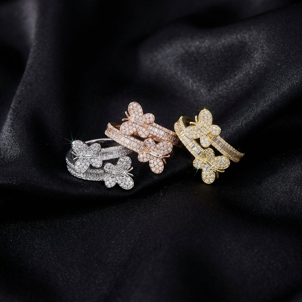 Real 10K Gold Diamond Butterfly Ring