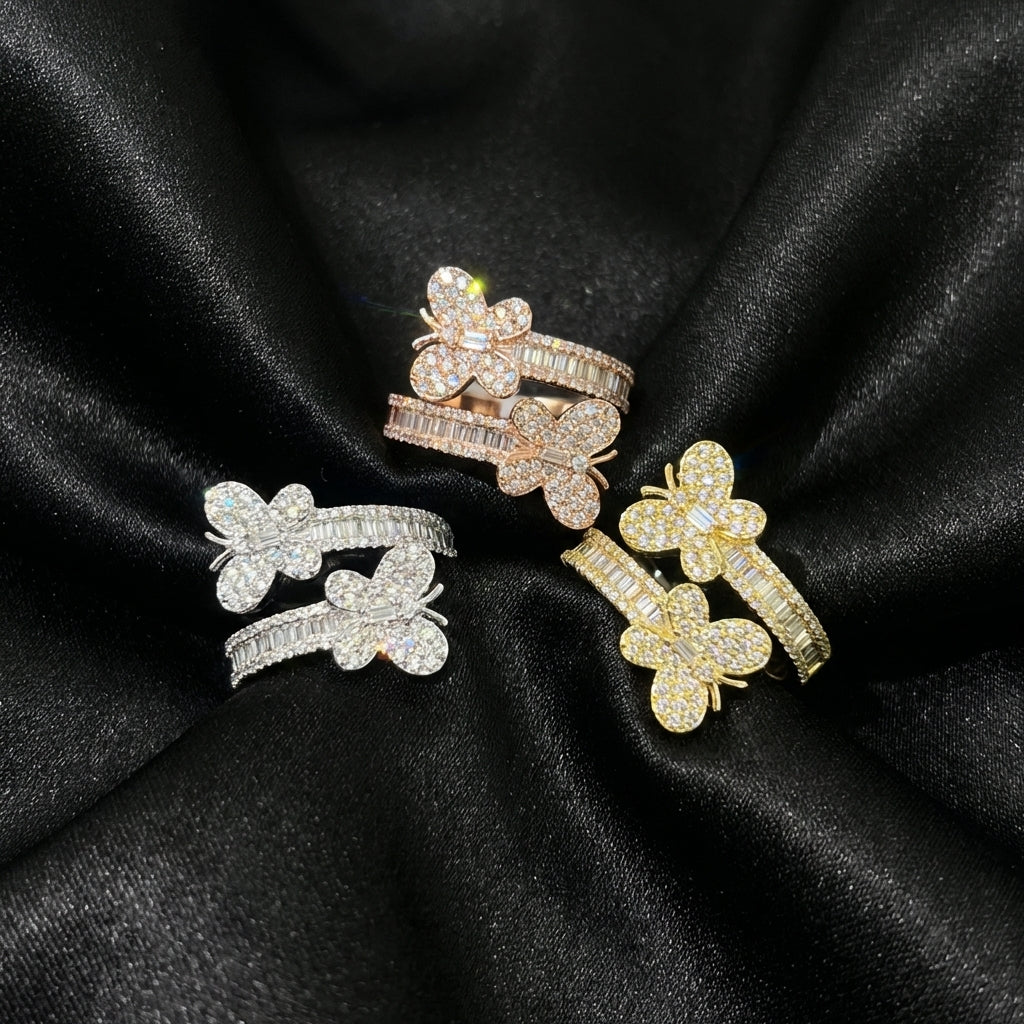 Real 10K Gold Diamond Butterfly Ring