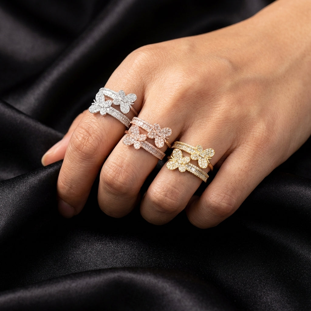 Real 10K Gold Diamond Butterfly Ring