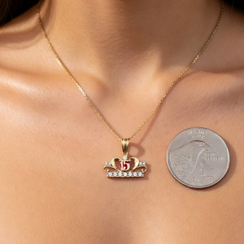 Real 10K Gold Quinceañera Red Stone Charm