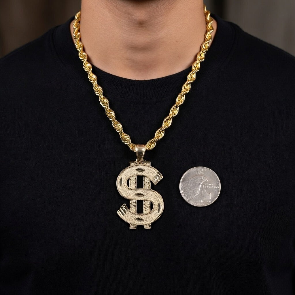 Dije con el signo de dólar de oro de 10K auténtico