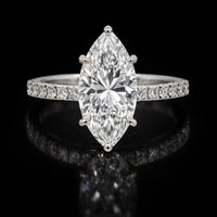 Anillo de oro blanco de 14 quilates con diamantes de laboratorio talla marquesa 2,57 CTW