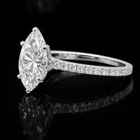 Anillo de oro blanco de 14 quilates con diamantes de laboratorio talla marquesa 2,57 CTW