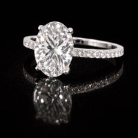 Anillo de oro auténtico de 14 quilates con diamante ovalado de laboratorio de 3,59 CTW