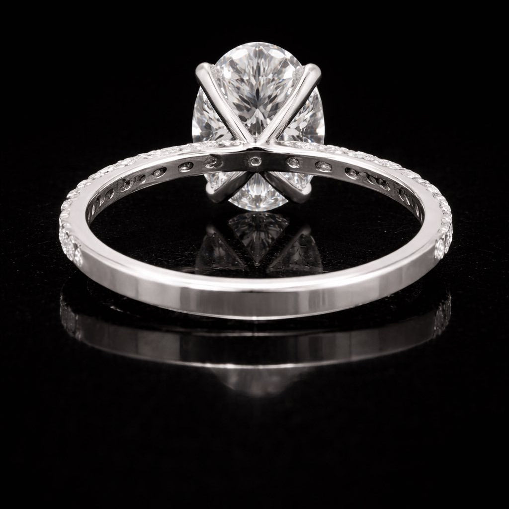 Anillo de oro auténtico de 14 quilates con diamante ovalado de laboratorio de 3,59 CTW