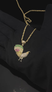 Colgante de gallo de oro de 10K real + cadena de 2 mm