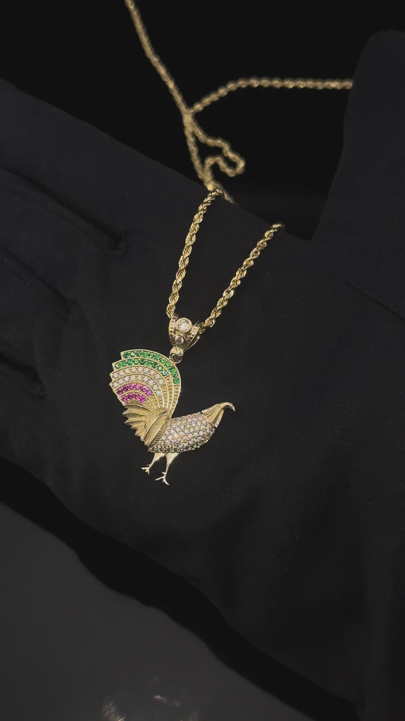 10K Rooster Pendant + 2mm Chain