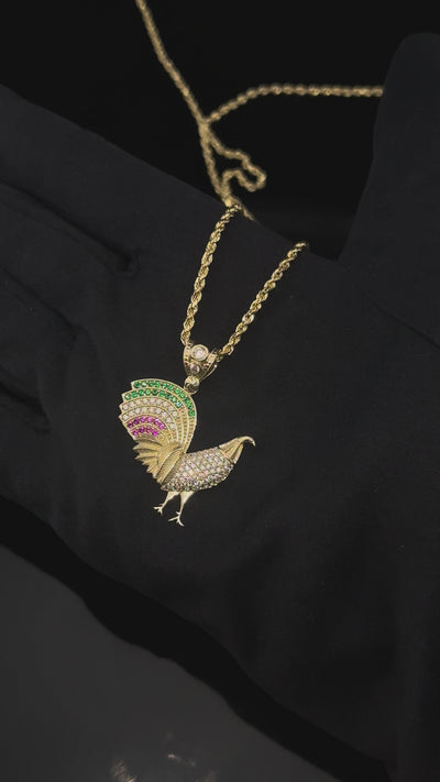 10K Rooster Pendant + 2mm Chain