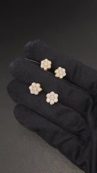 Pendientes de flor de diamante de oro de 10K auténtico