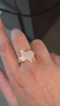 Anillo de oro auténtico de 10 quilates con forma de pepita de Texas y circonitas