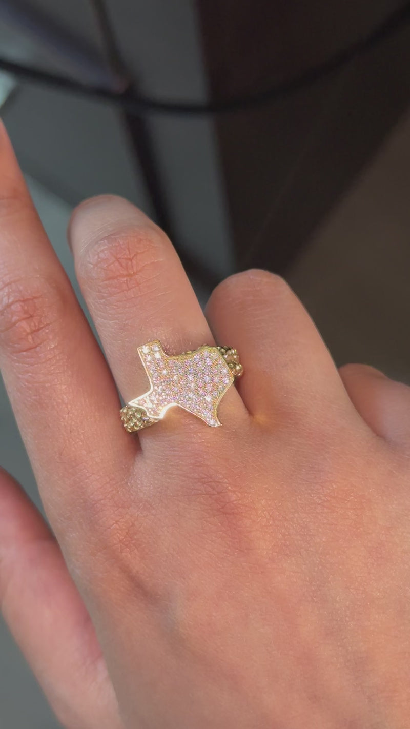 Real 10K Gold Texas Nugget Ring CZ