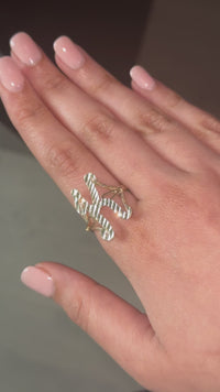 Anillo inicial "K" de oro de 10 quilates auténtico
