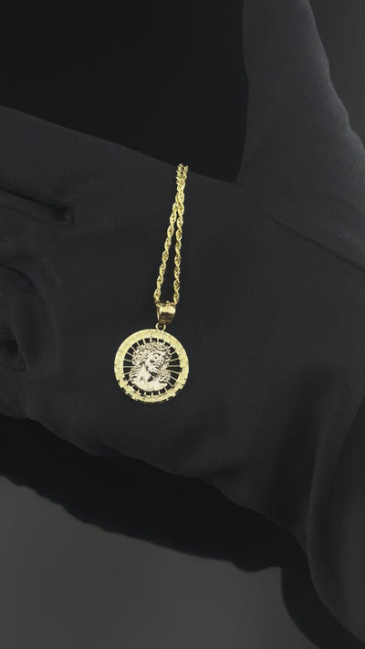 10K Jesus Pendant + 1.5mm Rope Chain
