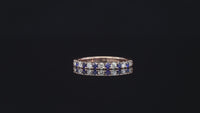 Anillo de oro rosa de 10 quilates auténtico con banda azul y diamantes
