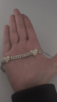 Pulsera de Corazón de Diamantes de Oro de Dos Tonos de 10K Auténtico
