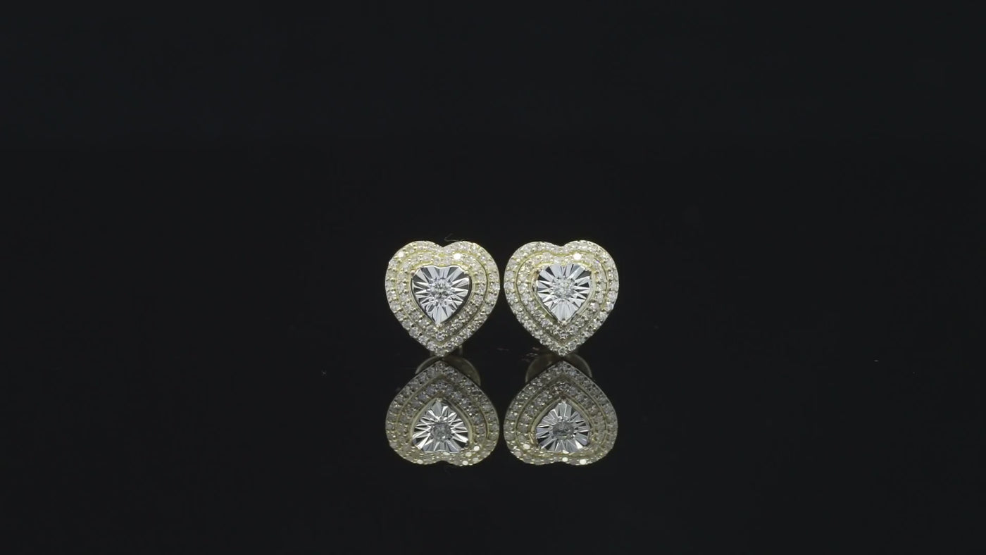 10K Yellow Gold Diamond Heart Studs 0.28 ctw