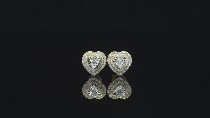 Real 10K Yellow Gold Diamond Heart Studs 0.28 CTW