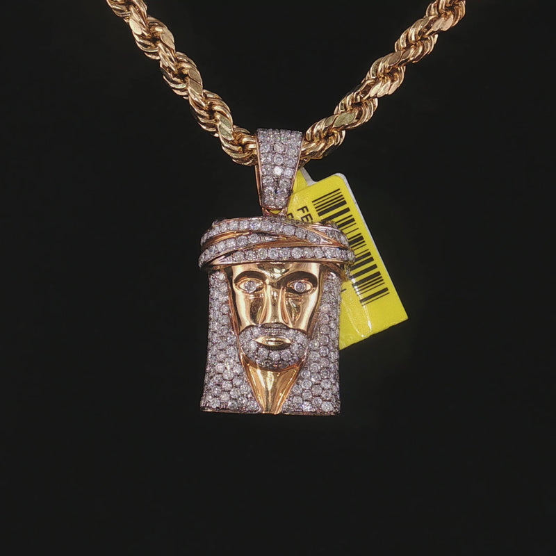 Real 14K Gold Diamond Jesus Face Pendant