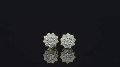 10K Yellow Gold Diamond Flowers Studs 0.50 ctw