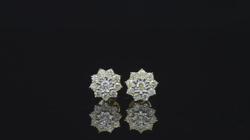 Real 10K Yellow Gold Diamond Flowers Studs 0.50 CTW