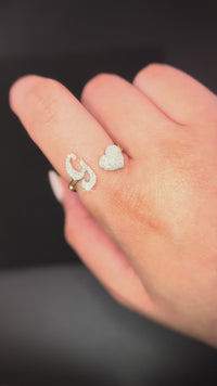 Anillo de oro de 10K auténtico con diamante y letra G inicial con forma de corazón