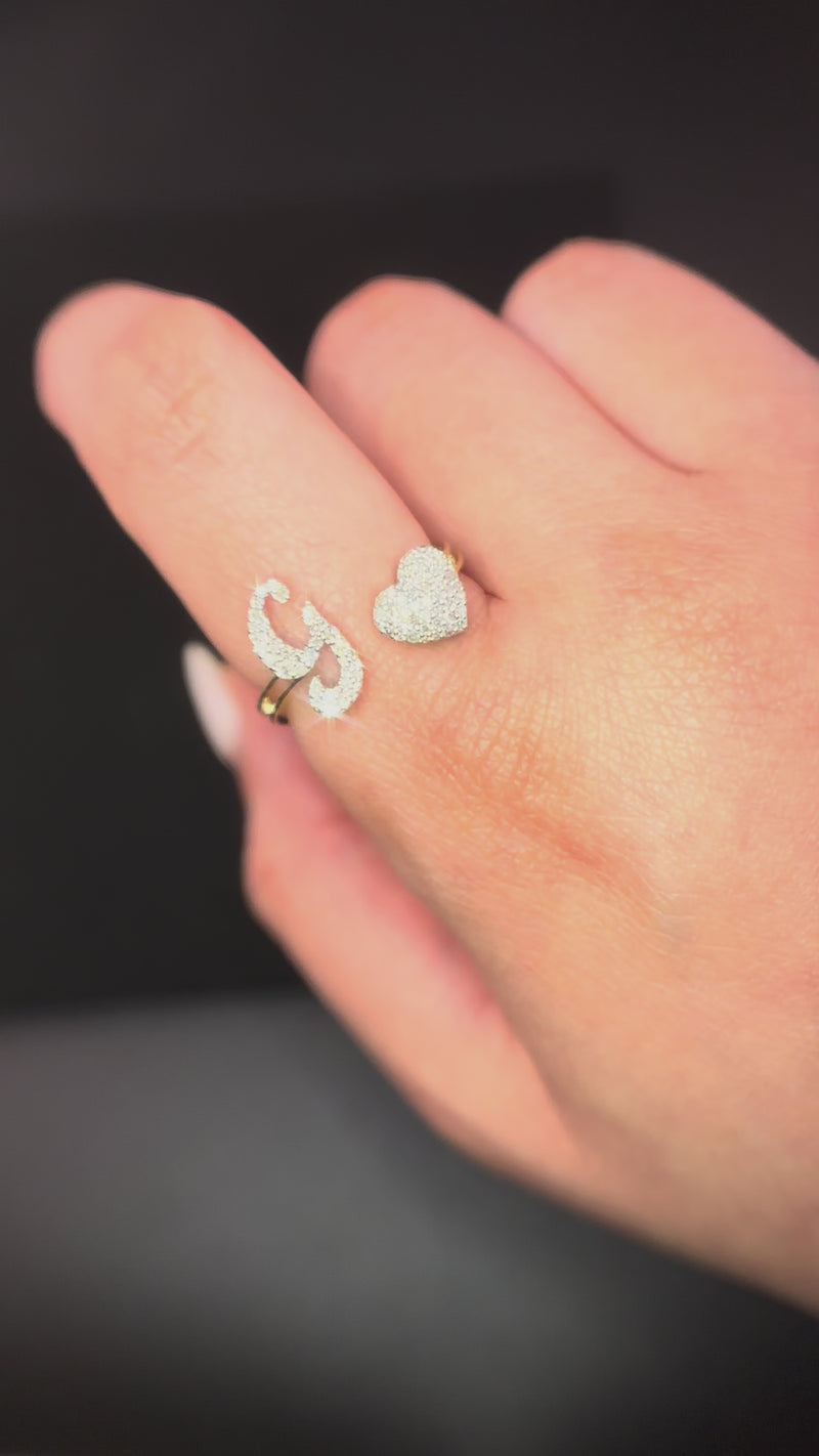 Real 10K Gold Diamond Letter G Initial Heart Ring