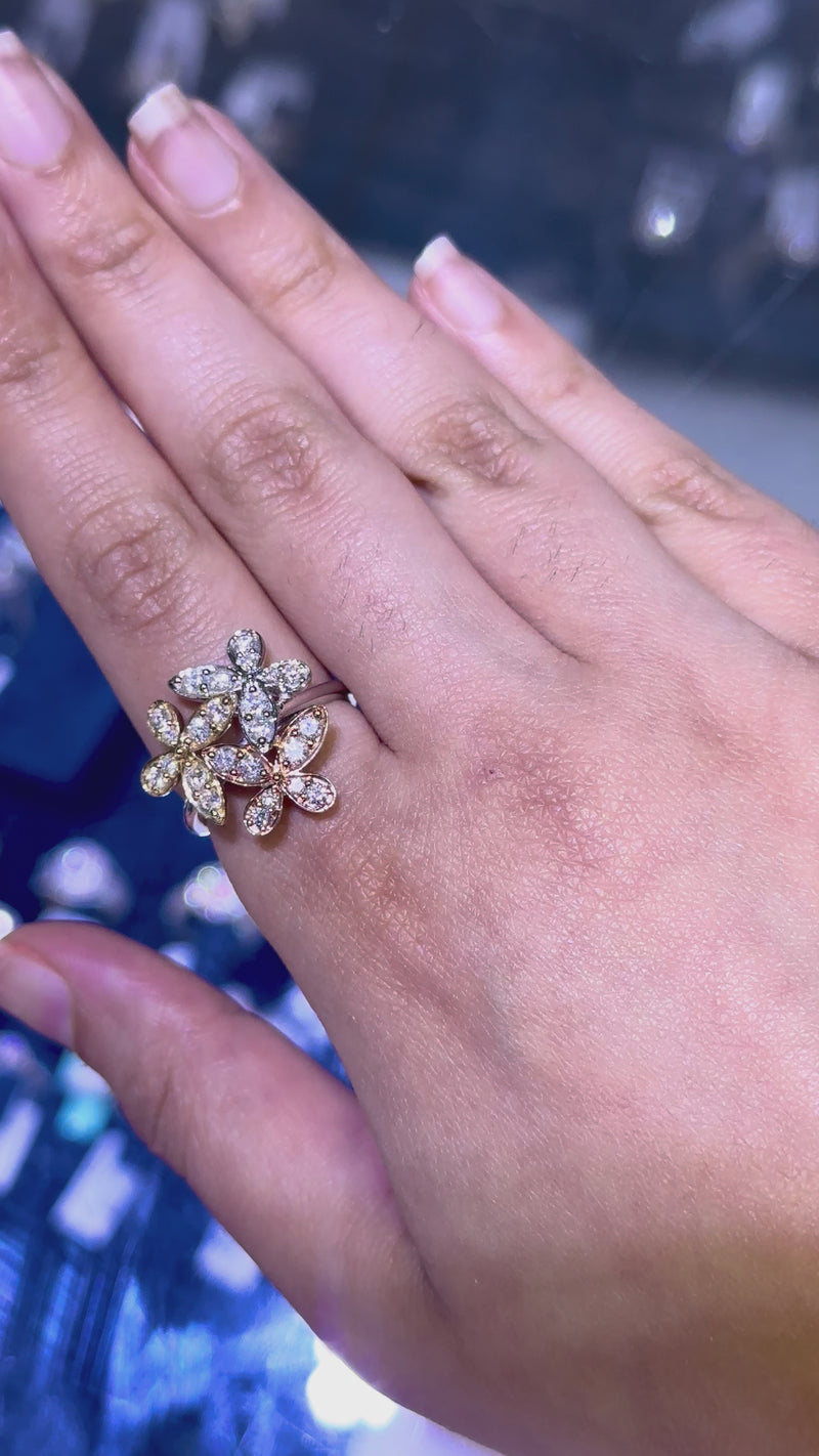 14K Gold Diamond Flower Ring 1 CTW
