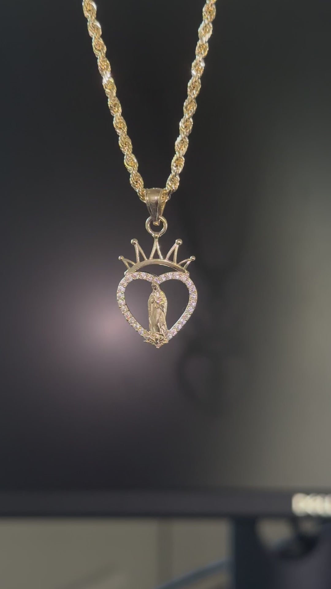 10K Real Gold Virgin Mary Pendant & Chain