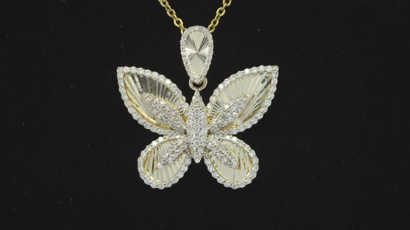 Real 10K Gold Diamond Butterfly Pendant 1.4 CTW