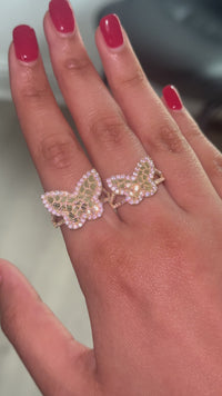 Anillo de mariposa pepita de oro de 10K auténtico