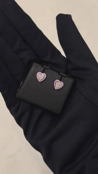 Real 10K White Gold Heart Diamond Earrings