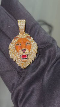 Real 10K Gold Diamond Lion Pendant