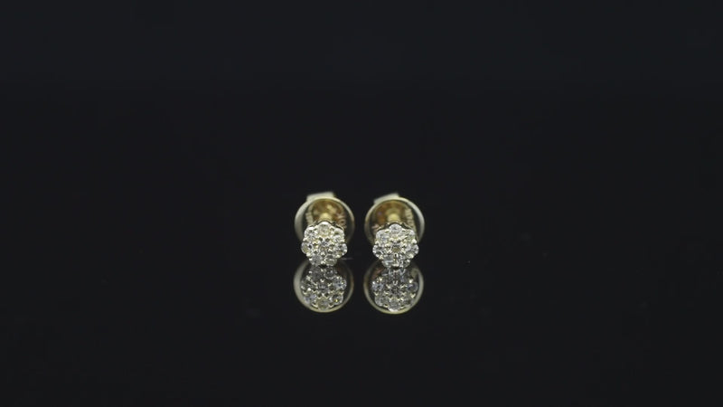 Real 10K Yellow Gold Flower Diamond Studs 0.14 CTW