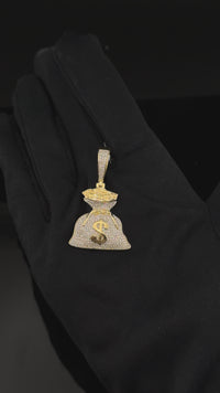 Real 10K Gold Diamond Moneybag Pendant