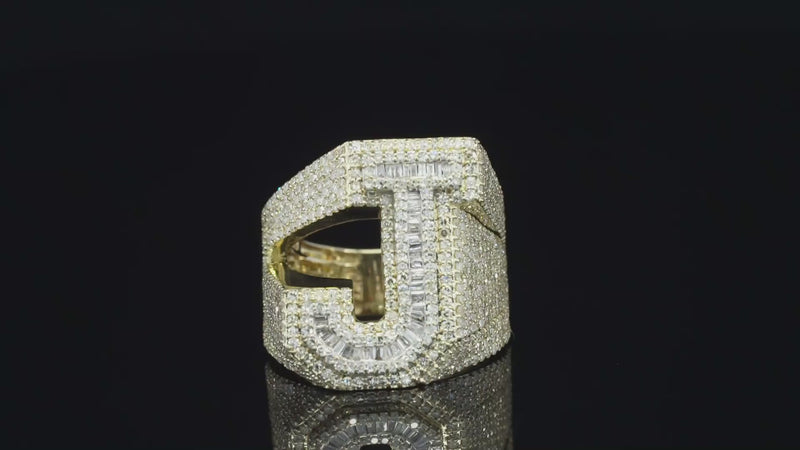 Real 10K Gold Mens Diamond Letter J Ring 2.8 CTW