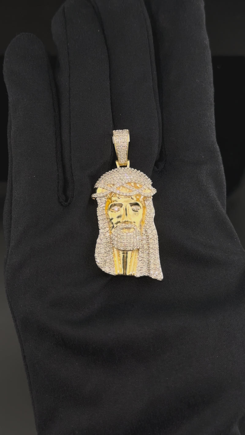 Real 10K Gold Diamond Jesus Face Pendant
