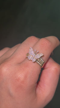 Anillo de mariposa de oro de 10K y diamantes reales