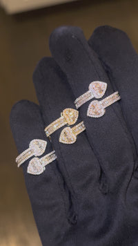 Anillo de doble corazón de diamante de oro de 10K real