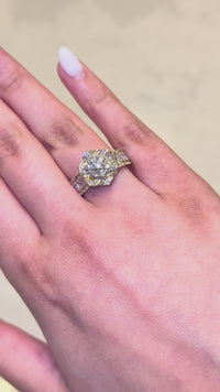 Anillo de oro de 10K auténtico con diseño de flor y diamantes para mujer